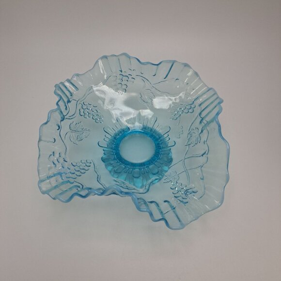 Fenton Blue Art Glass Ruffled Edge Footed Candy Dish Vintage - Picture 11 of 16
